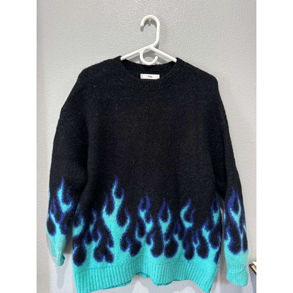 Adika Urban Outfitters Blue and Black Oversized Flame Sweater Unisex